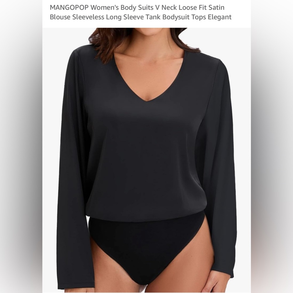 MANGOPOP Long Sleeve, Loose, Satin bodysuit